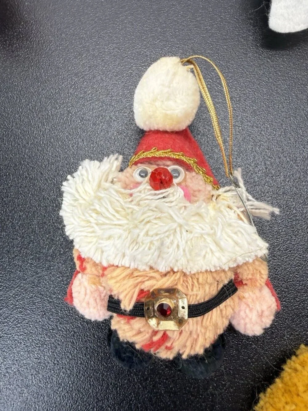 Christmas Ornaments Mixed Lot of 6 Vintage Handmade Felt Pom Pom Santa Animals